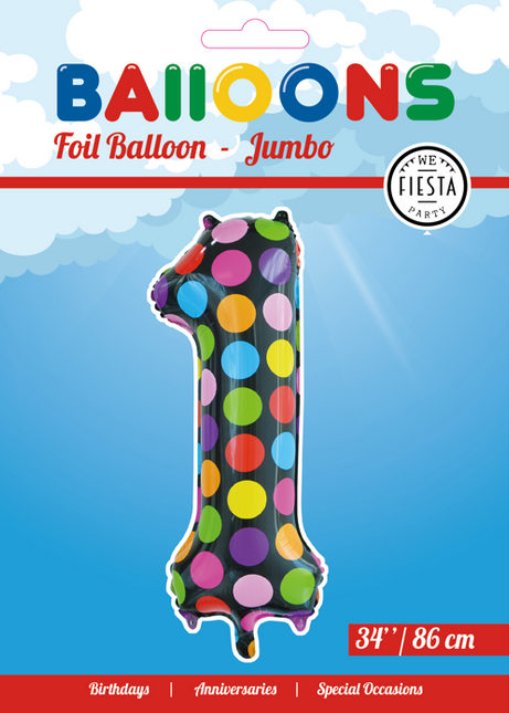 Ballon de baudruche Number 1 Dots XL 86cm vide