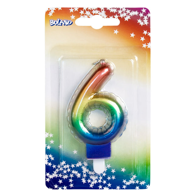 Bougie arc-en-ciel 6 ans 8cm