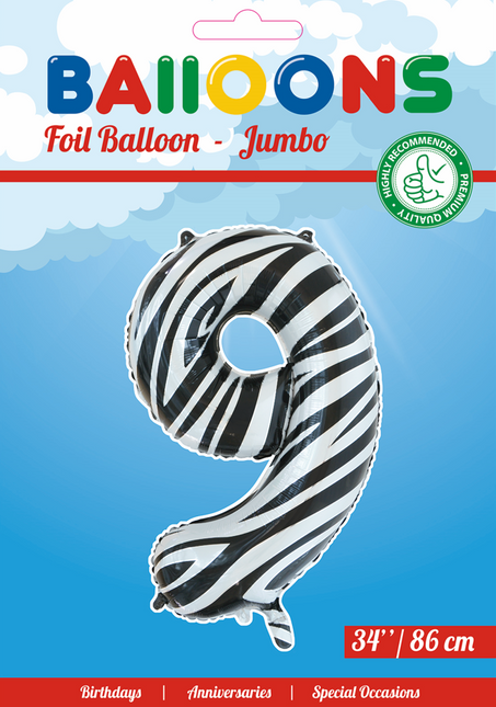 Ballon de baudruche Figure 9 Zebra XL 86cm vide