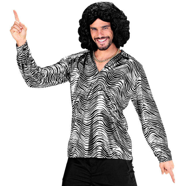 Chemise Disco 70S Silver Men's Tiger Print