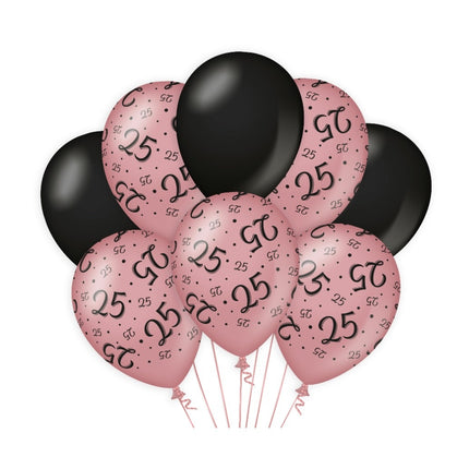 Ballons 25 ans Rose Noir 30cm 8pcs