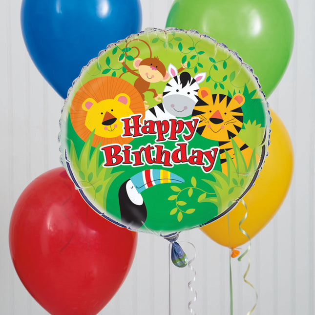 Ballon à l'hélium Happy Birthday Jungle 45cm vide