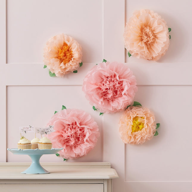 Pompons Fleurs en papier 5pcs