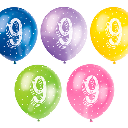 Ballons 9 ans Confetti 30cm 5pcs