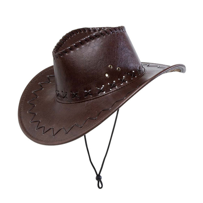 Chapeau de cow-boy marron aspect cuir