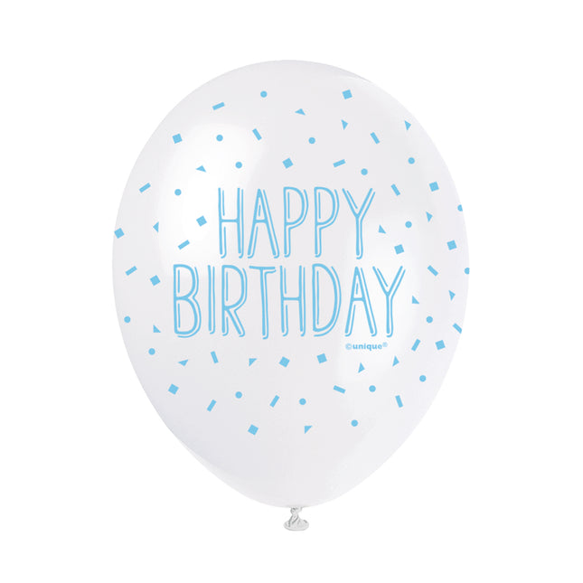 Ballons Happy Birthday Confetti Bleu 30cm 5pcs