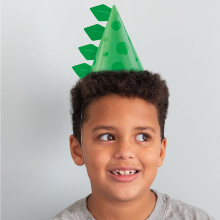 Chapeaux de fête pour dinosaures bleus et verts 8pcs