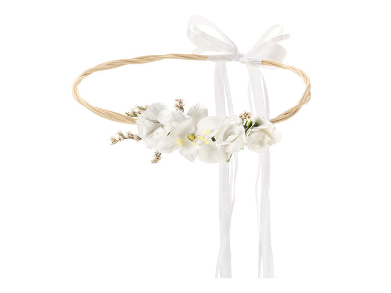 Bandeau à fleurs noeud blanc