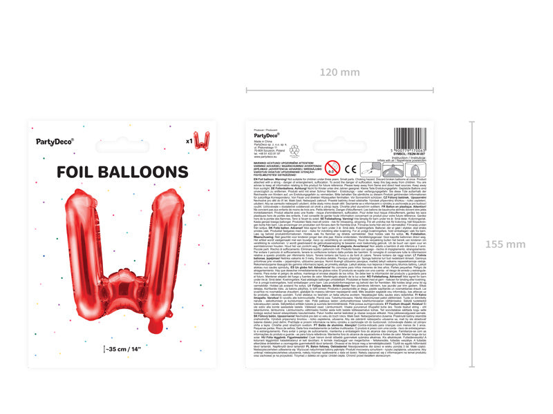 Ballon de baudruche Lettre W Rouge Vide 35cm