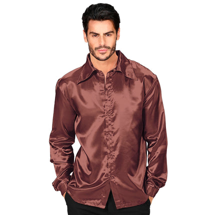 Chemisier Disco 70S Marron Satin Hommes