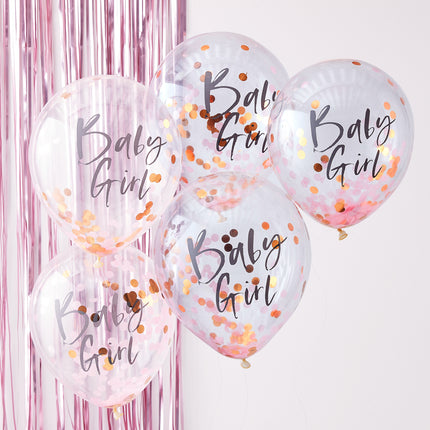 Ballons confettis roses Baby Girl 30cm 5pcs