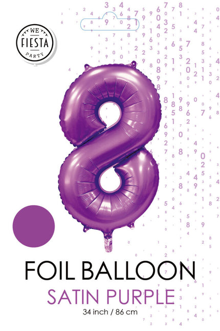 Ballon numéro violet 8 ans brillant 86cm