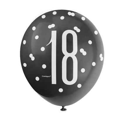 Ballons 18 ans Dots Black 30cm 6pcs