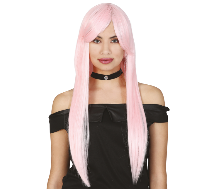 Perruque rose cheveux longs