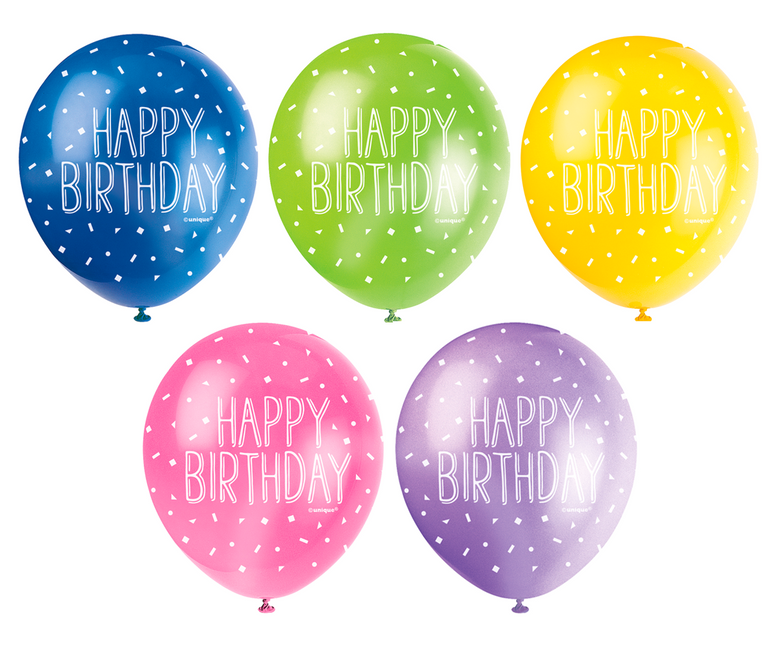 Ballons Happy Birthday Dots 30cm 5pcs