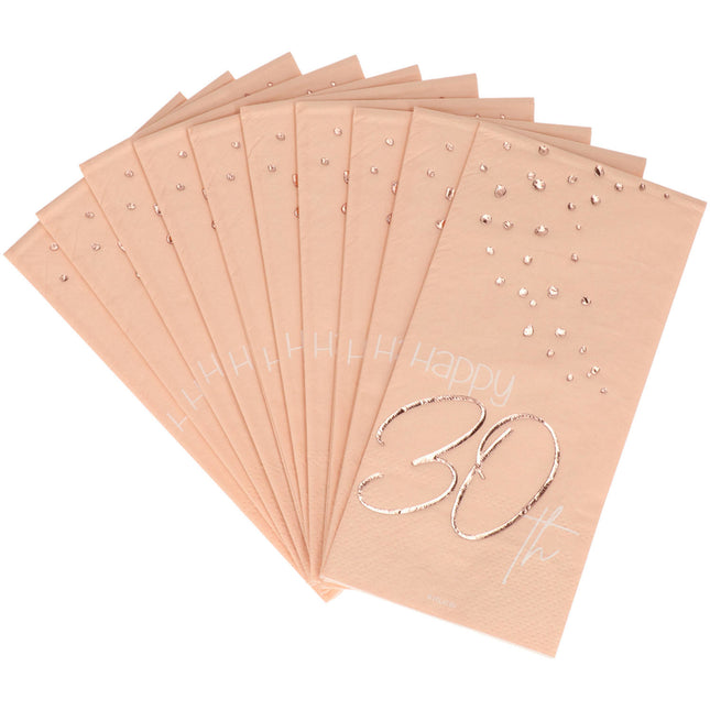 Serviettes de table 30 ans or rose 33cm 10pcs