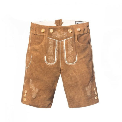 Lederhose Short en cuir marron et bretelles