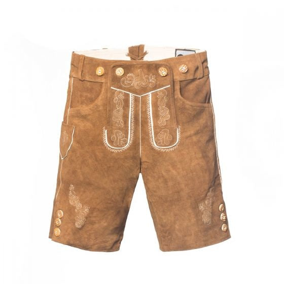 Lederhose Short en cuir marron et bretelles