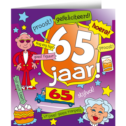 Carte d'anniversaire 65 Years Cartoon 16.5cm