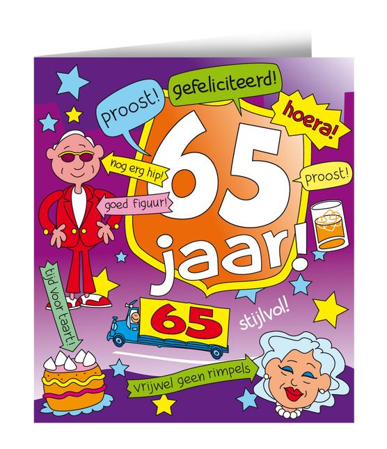 Carte d'anniversaire 65 Years Cartoon 16.5cm