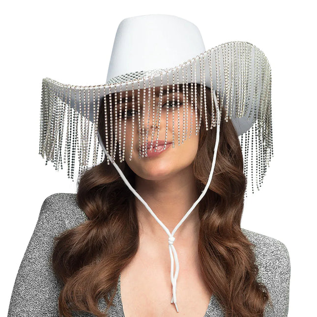 Chapeau de cowgirl blanc Showgirl