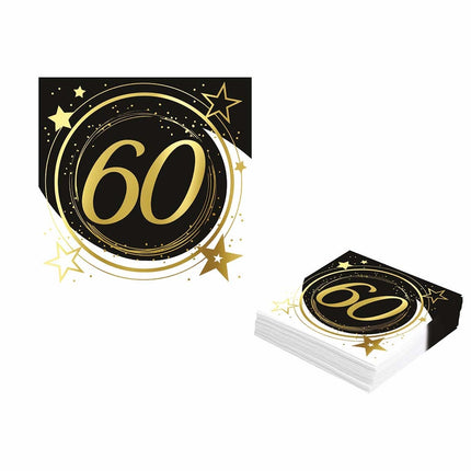 Serviettes 60 ans 33cm 12pcs