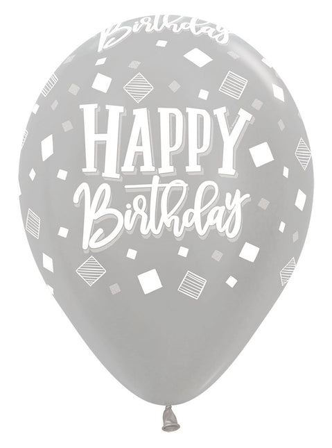 Ballons Happy Birthday Squares Metallic Mix 30cm 25pcs