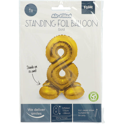 Ballon de baudruche Figure 8 Or avec support 72cm