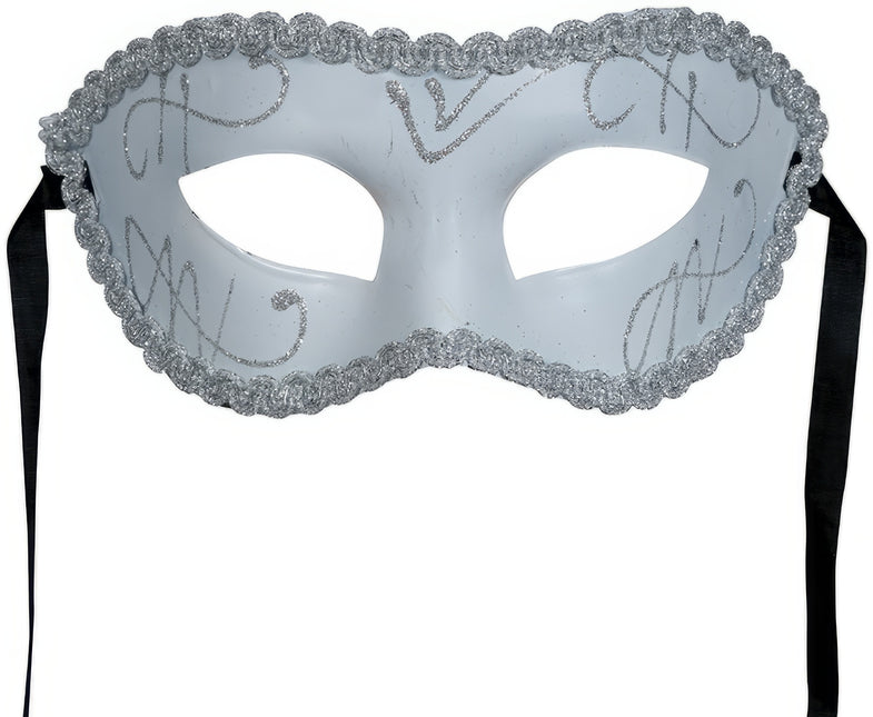 Masque vénitien pour les yeux blanc argent