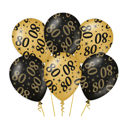 Ballons 80 ans or noir 30cm 6pcs