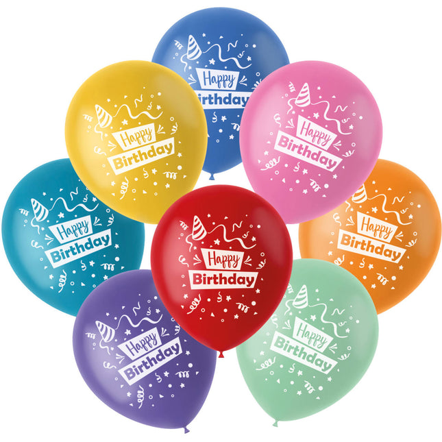 Ballons Happy Birthday colorés 23cm 8pcs