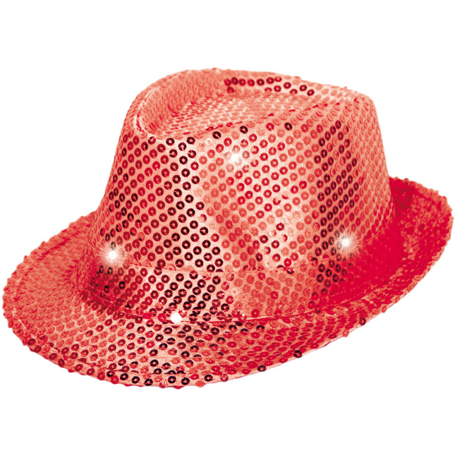 Chapeau rouge scintillant avec des lumières