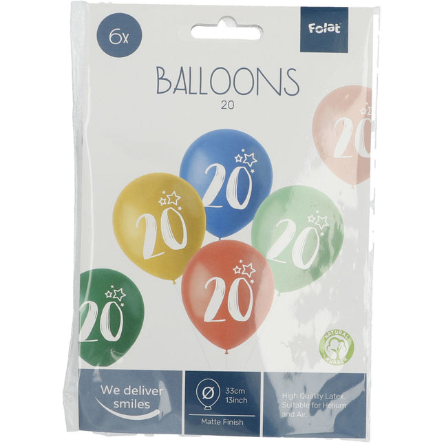 Ballons 20 ans colorés 33cm 6pcs