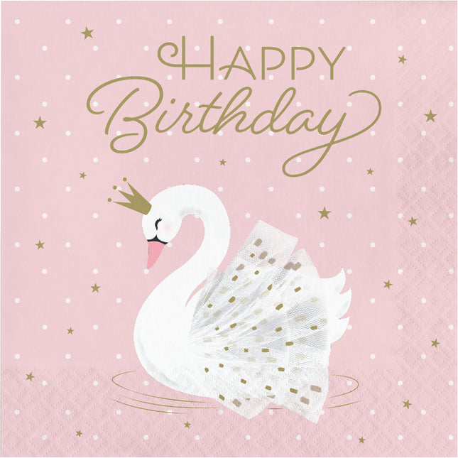 Serviettes de table Happy Birthday Swan 33cm 16pcs