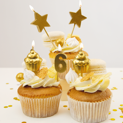 Bougies 6 ans Cupcake Or 17.5cm