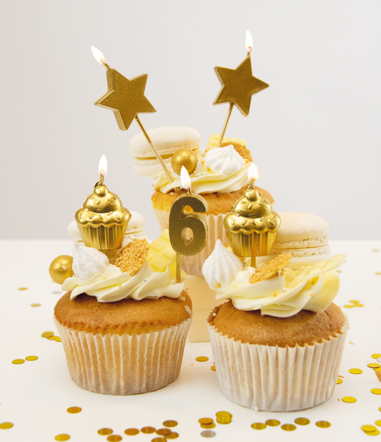 Bougies 6 ans Cupcake Or 17.5cm