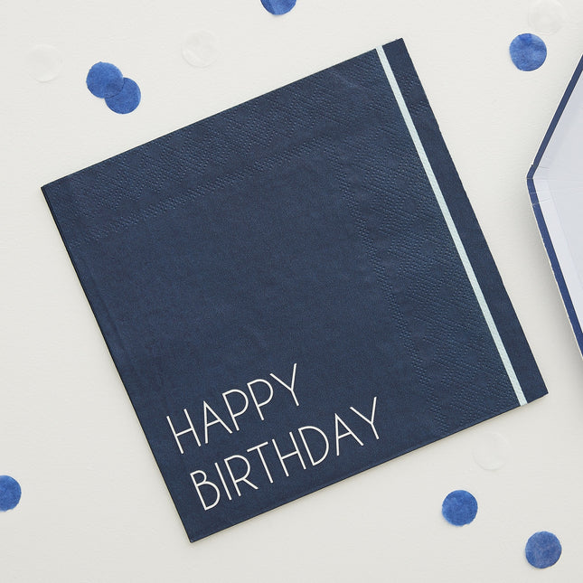 Serviettes de table Happy Birthday bleu foncé 16.5cm 16pcs