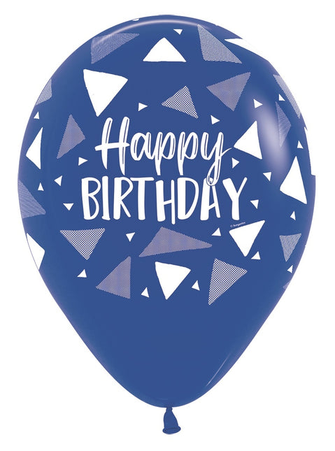 Ballons Happy Birthday Triangles Bleu Mix 30cm 25pcs