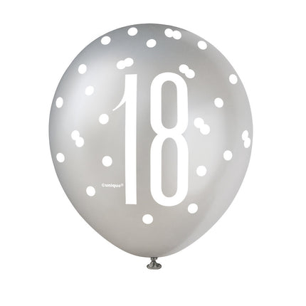 Ballons 18 ans Dots Black 30cm 6pcs