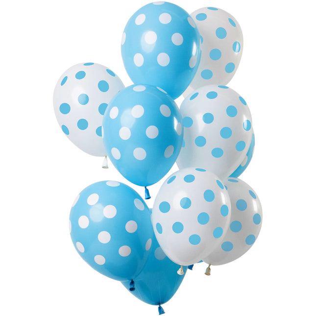 Ballons de baudruche bleus à pois 30cm 12pcs