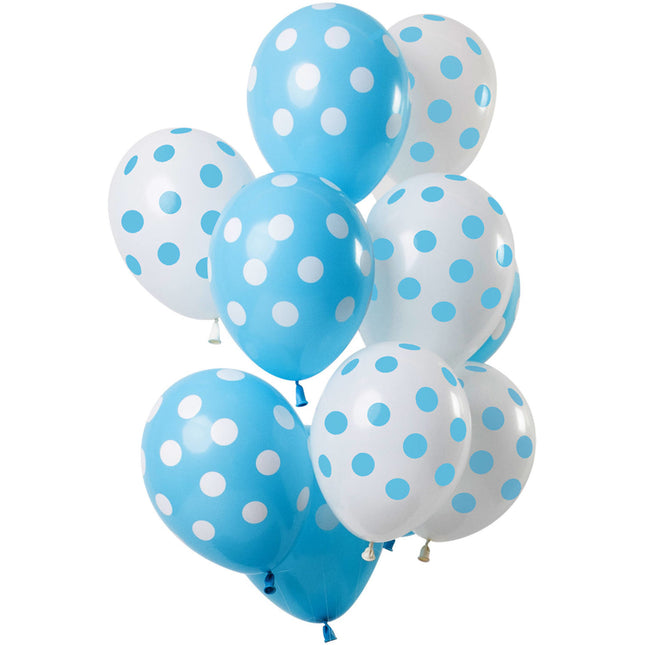 Ballons bleus à pois 30cm 12pcs