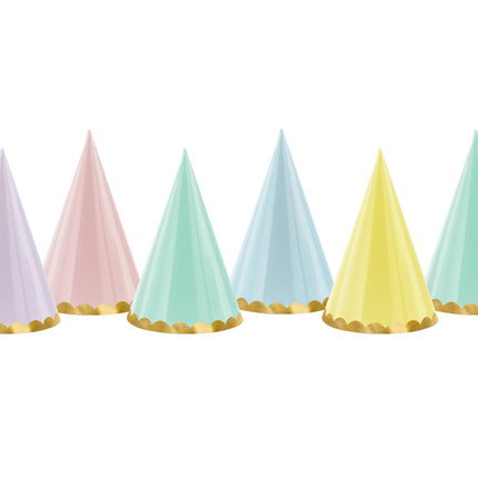 Chapeaux de fête colorés Pastel 16cm 6pcs