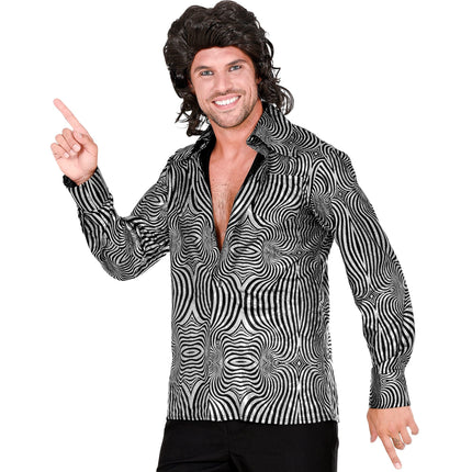 Chemisier Disco 70S Noir Argent Hommes