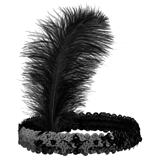 Bandeau noir avec paillettes et plumes