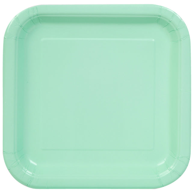 Assiettes Carrées Vert Menthe 23cm 14pcs