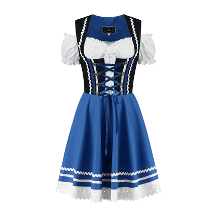 Robe Dirndl Oktoberfest Bleu Blanc Dames 2 Pièces