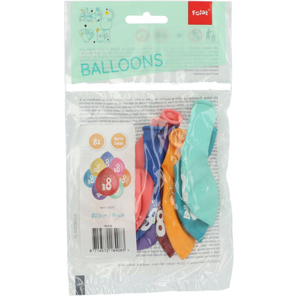 Ballons 8 ans colorés 23cm 8pcs