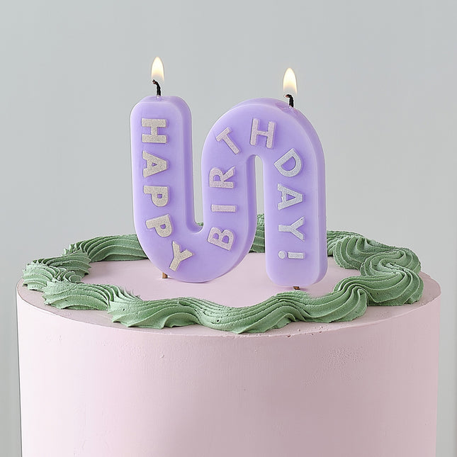 Bougie de joyeux anniversaire lilas