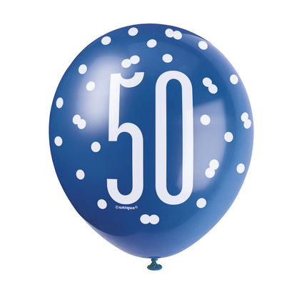 Ballons 50 Years Dots Blue 30cm 6pcs