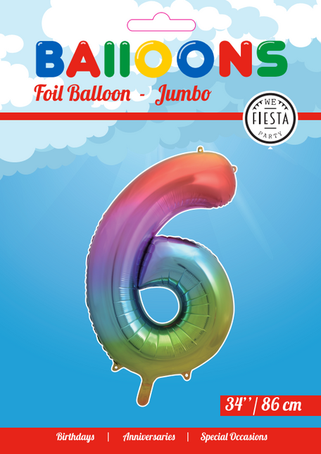 Ballon de baudruche Figure 6 Arc-en-ciel XL 86cm vide